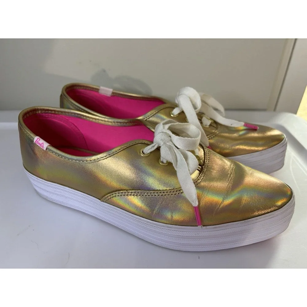 Barbie Metallic Gold Platform Sneakers - Women's Casual Lace-Up